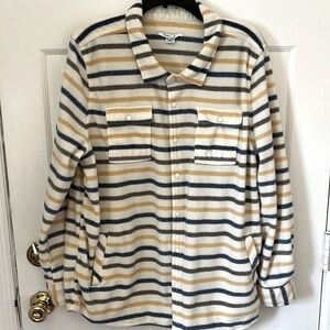 O’NEILL Men’s fleece creme striped snap button down Size XXL